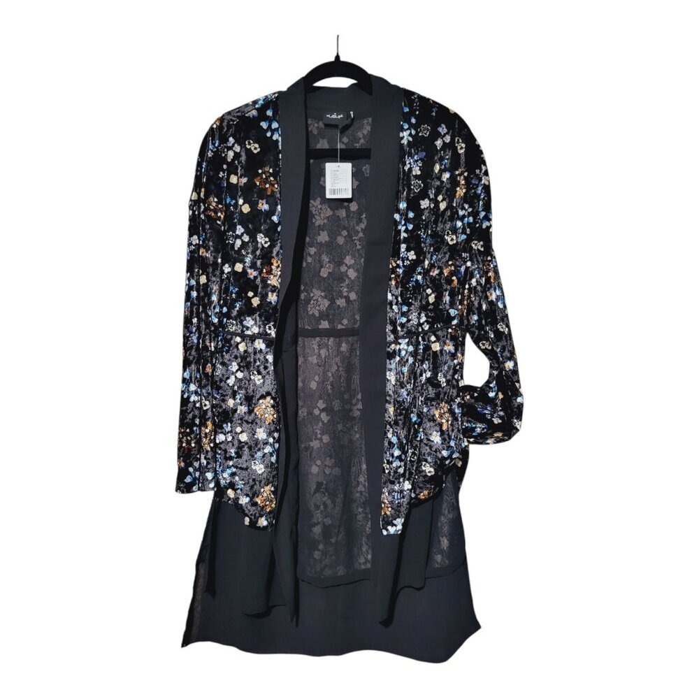 Out From Under- Urban Black Floral Velvet Kimono Womens XS/S Boho Romantic Tunic
